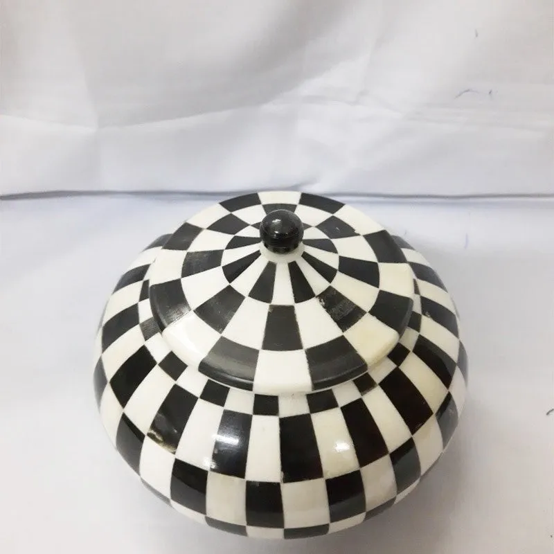 Real Bone Inlay Oval Designer Luxury Jewellery Box Gift Storage Black