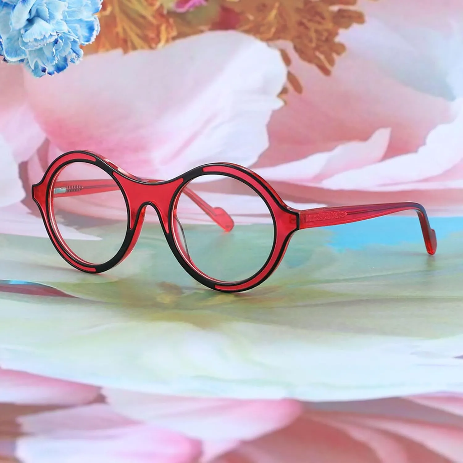 Round Reading Glasses, Fashion Comic Lines Style Full Rim Multicolor Blue Light Blocking Reader Eyeglasses