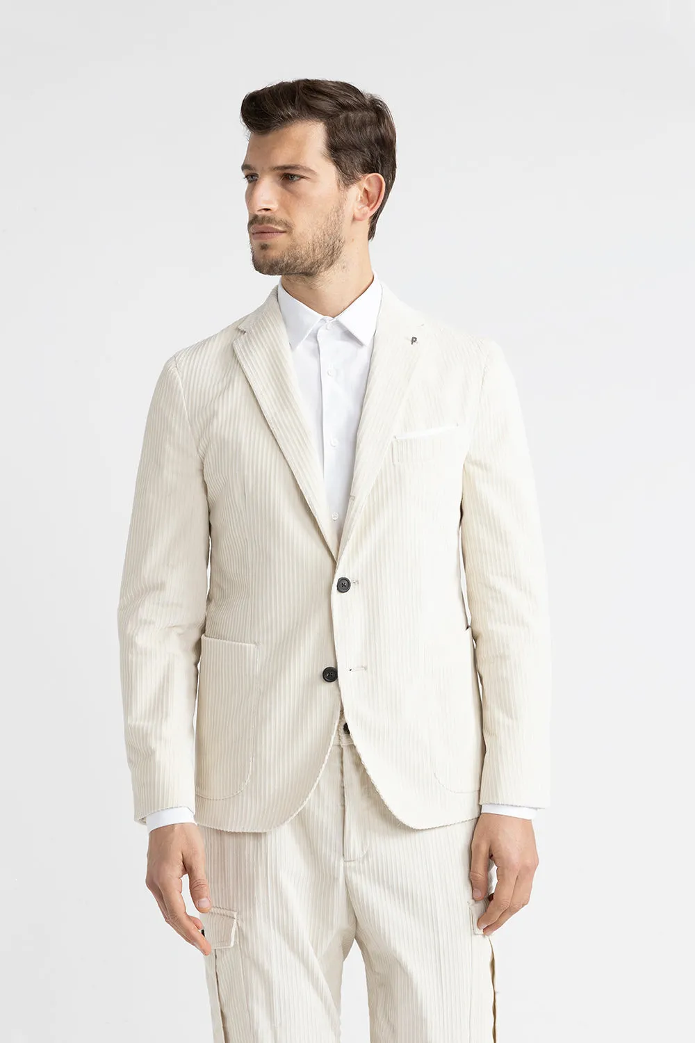 Stretch cotton corduroy single.breasted blazer