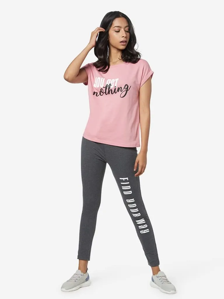 Studiofit Pink Typographic Pattern T-Shirt
