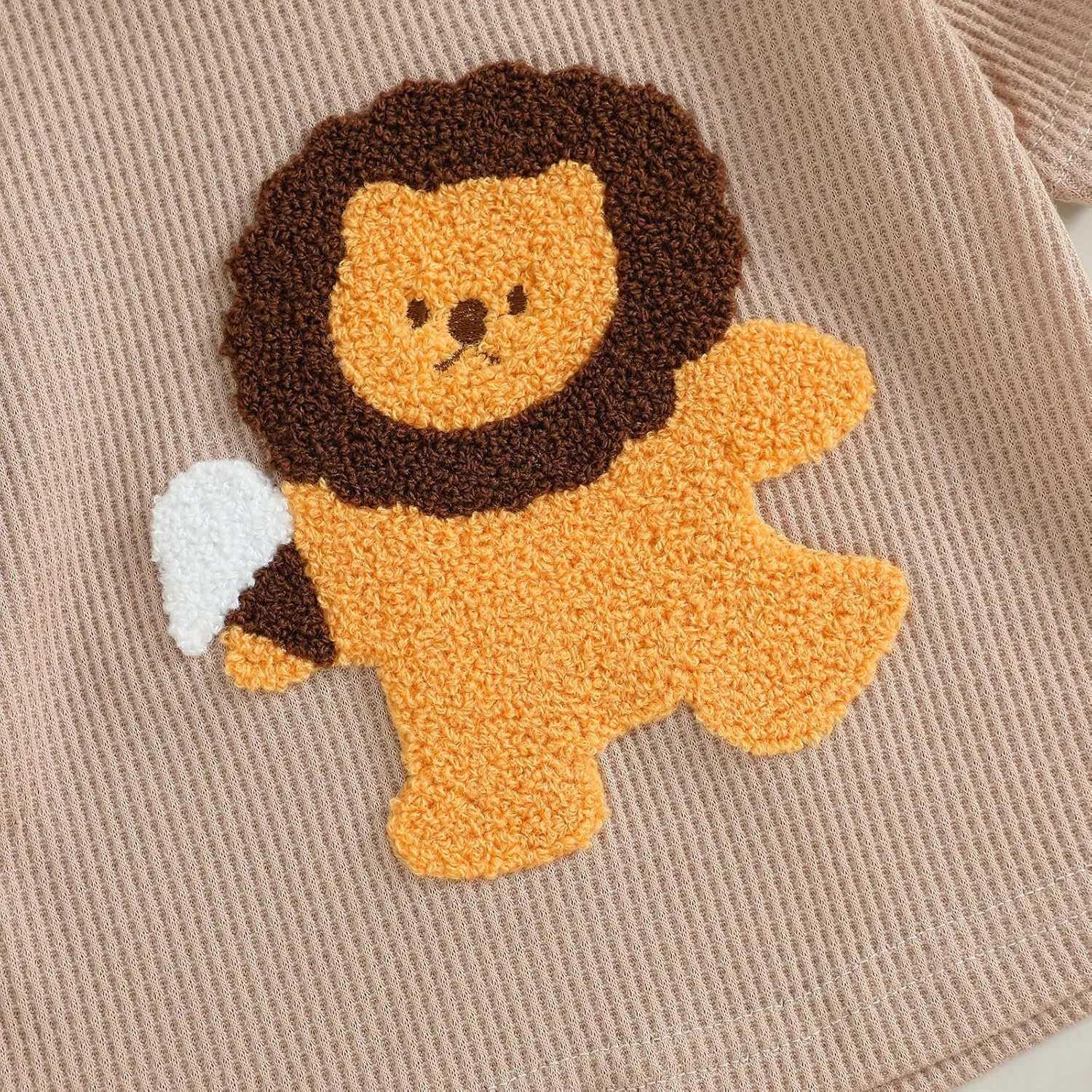 Toddler Baby Boy Summer Outfit Lion Embroidered Short Sleeve T-Shirt Tops Pockets Shorts Waffle Knit Clothes Set