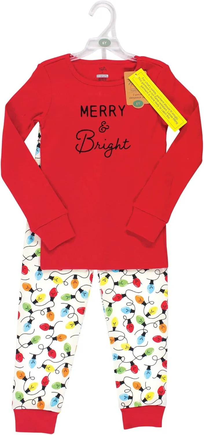 Touched by Nature Unisex Holiday Pajamas, Merry And Bright Kids, 12 Years