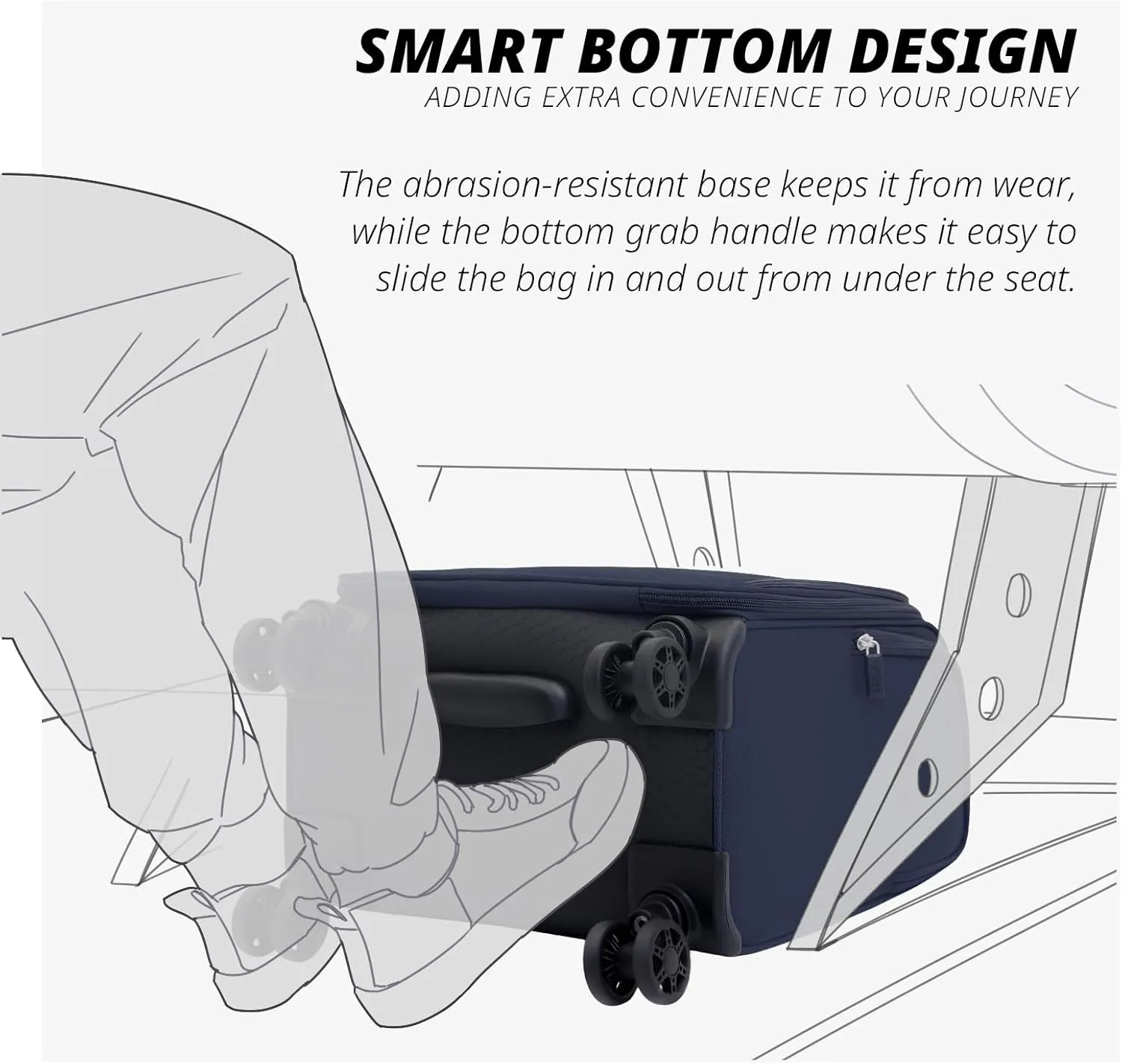 Verage Under Seat Luggage with Wheels, Softside Small Suitcase Spinner Carry On Luggage Bags for Airlines Airplanes Short Trip Men Women (Navy, 14.5-Inch Plus Underseat)