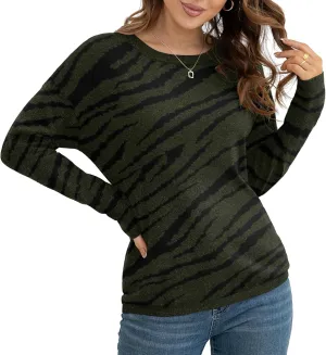 VIISHOW Women's Pullover Sweaters Long Sleeve Print Knitted Crew Neck Sweater Tops a Little Run Big
