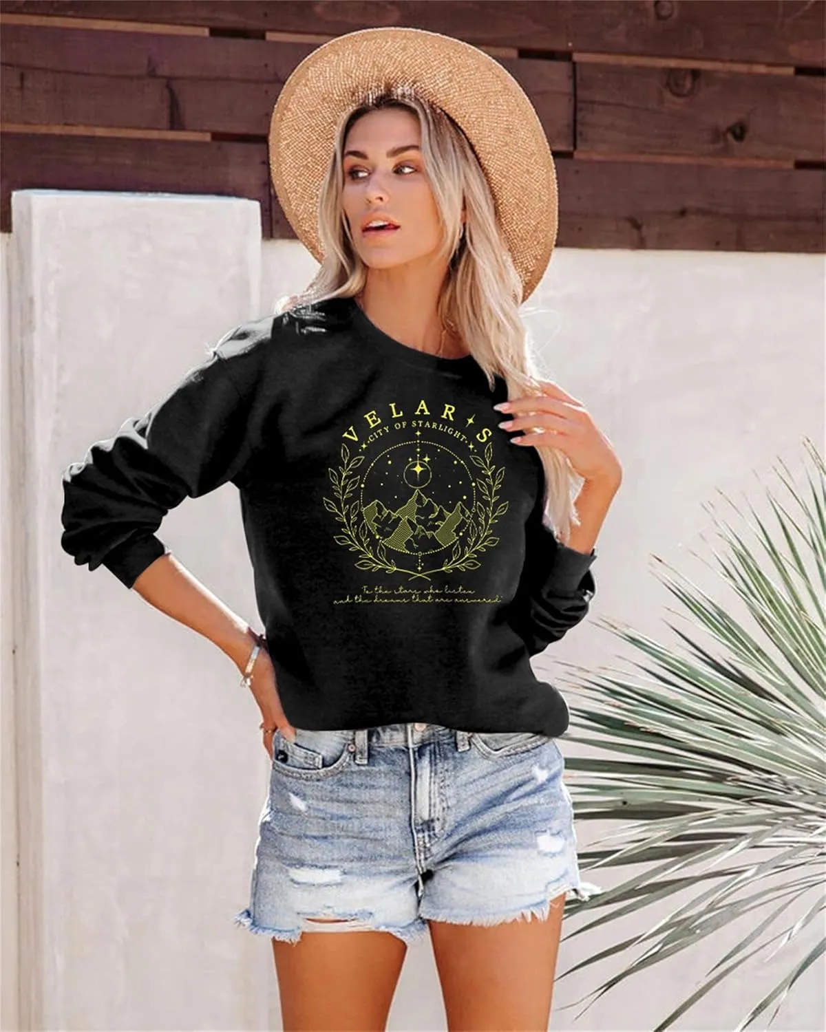 VILOVE Acotar Velaris Sweatshirt Women City Of Starlight Pullover Vintage Stars Graphic Shirt Causal Long Sleeve Hoodie