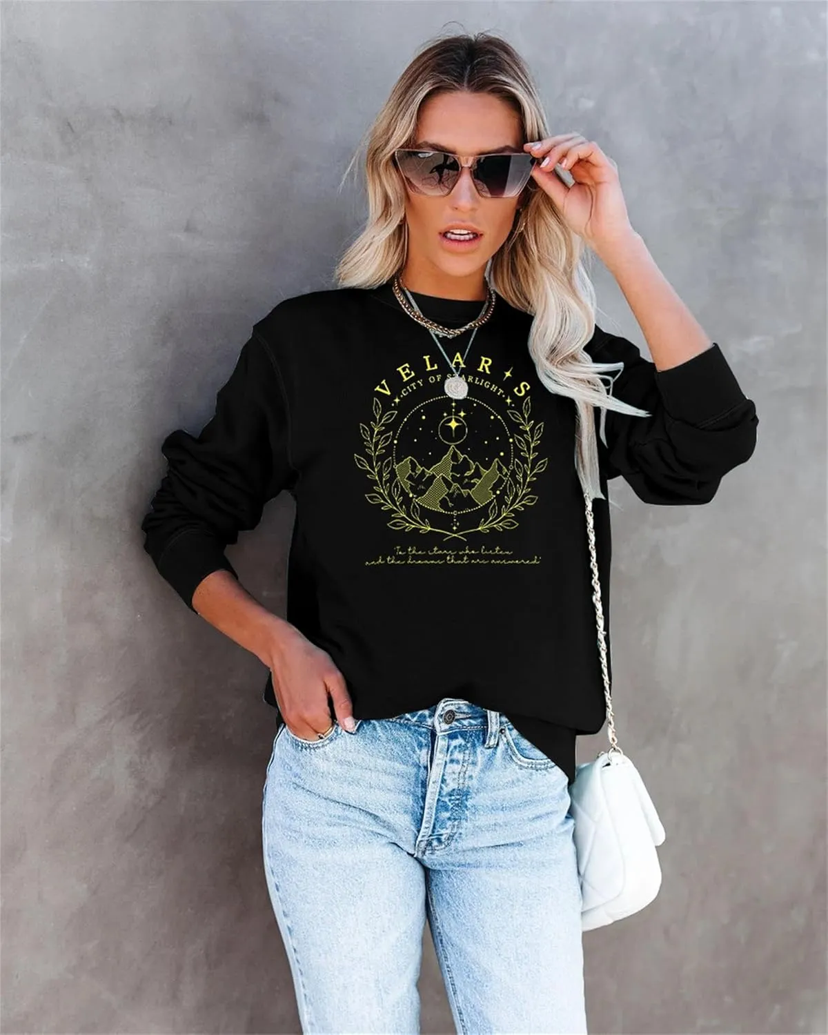 VILOVE Acotar Velaris Sweatshirt Women City Of Starlight Pullover Vintage Stars Graphic Shirt Causal Long Sleeve Hoodie