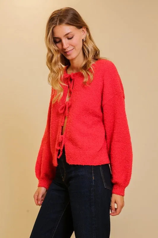 Waitlist 12/5 ♥ Ruby Long Sleeve Bow Tie Cardigan Sweater Red