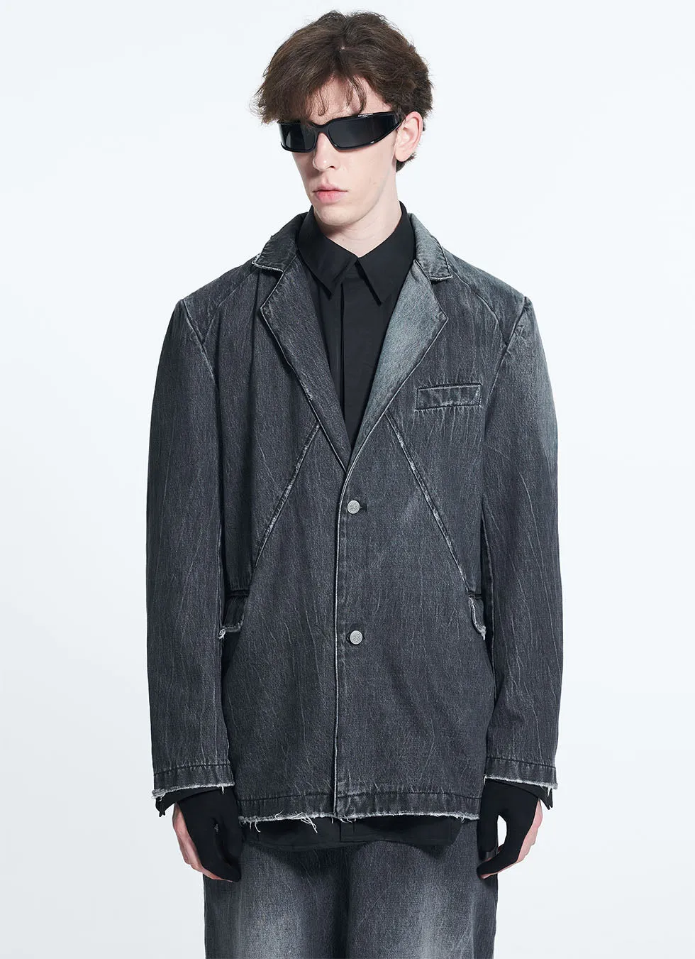 Washed Casual Denim Blazer