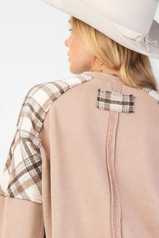 Washed Plaid Mix Pullover
