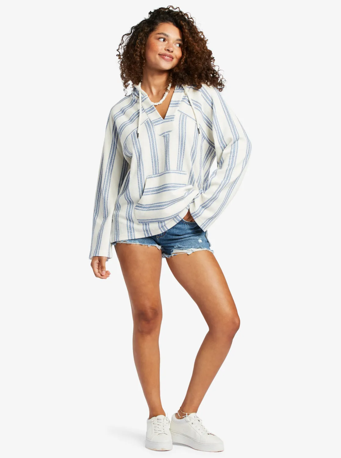 Wild And Free Poncho Style Hoodie - Bayside Stripe