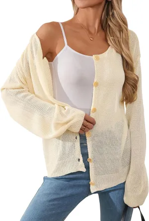 Womens Oversized Lightweight Sheer Button Cardigan Spring 2025 Trendy Solid Ribbed Knit Long Sleeve Thin Sweater