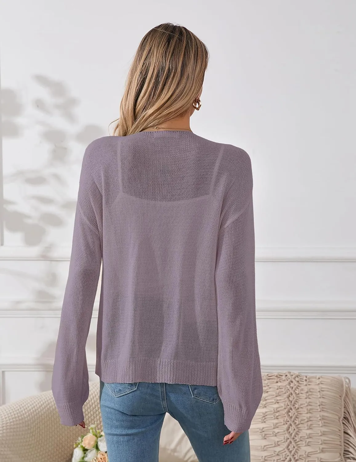 Womens Oversized Lightweight Sheer Button Cardigan Spring 2025 Trendy Solid Ribbed Knit Long Sleeve Thin Sweater