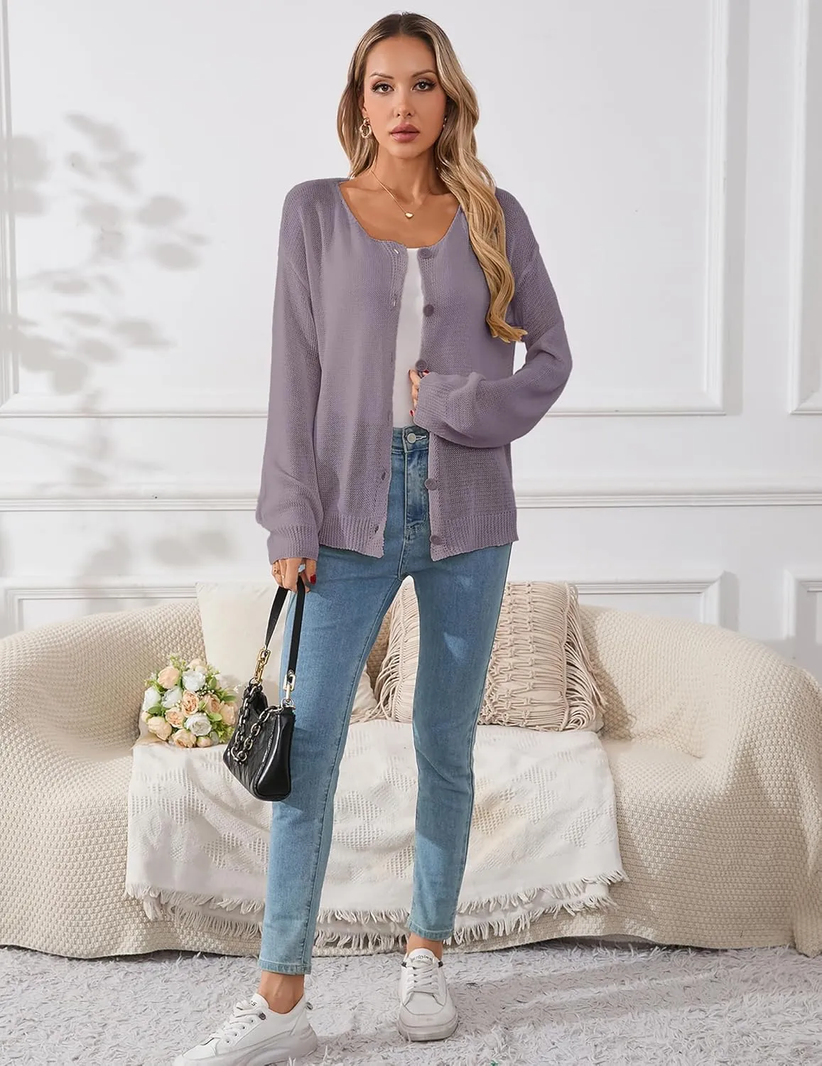 Womens Oversized Lightweight Sheer Button Cardigan Spring 2025 Trendy Solid Ribbed Knit Long Sleeve Thin Sweater