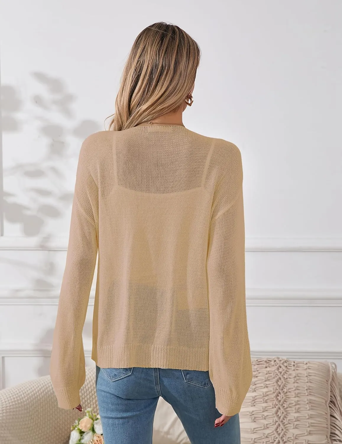 Womens Oversized Lightweight Sheer Button Cardigan Spring 2025 Trendy Solid Ribbed Knit Long Sleeve Thin Sweater
