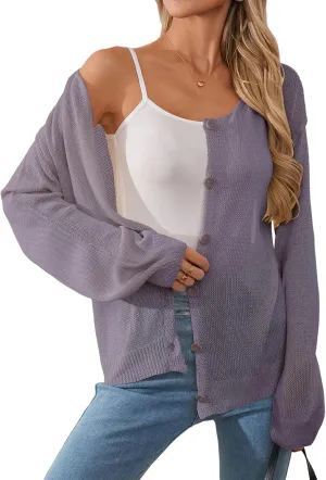 Womens Oversized Lightweight Sheer Button Cardigan Spring 2025 Trendy Solid Ribbed Knit Long Sleeve Thin Sweater