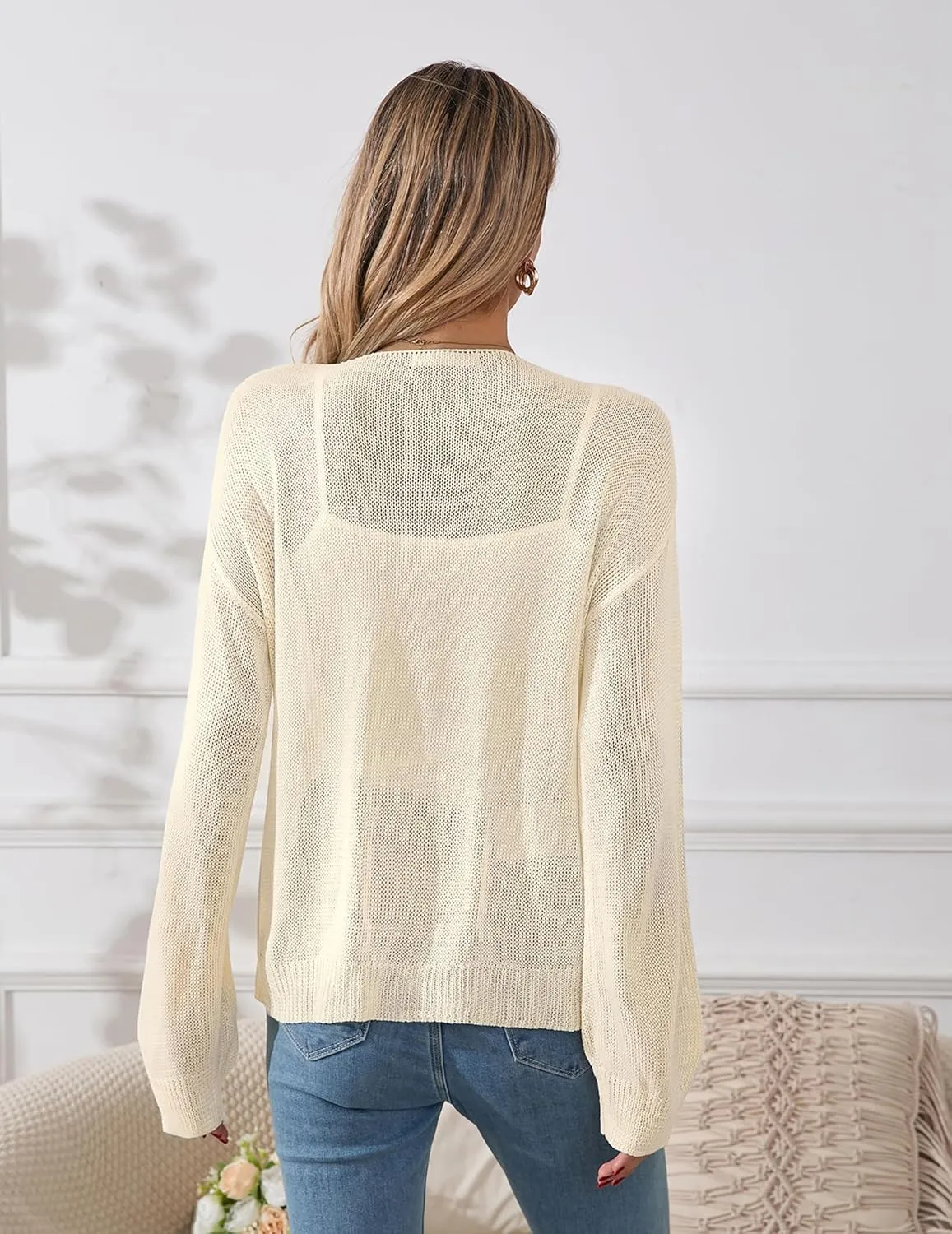 Womens Oversized Lightweight Sheer Button Cardigan Spring 2025 Trendy Solid Ribbed Knit Long Sleeve Thin Sweater
