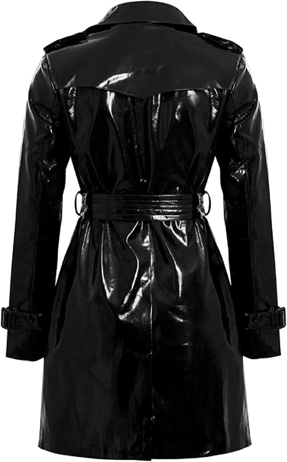 Womens PVC Wet look Sexy Coat | Trench Vinyl Shiny Outdoor Belted Outerwear