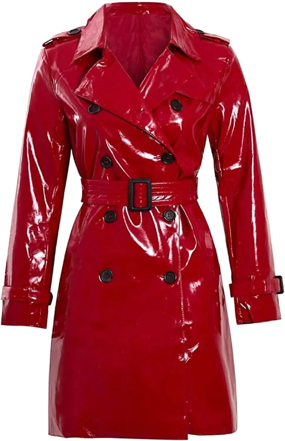 Womens PVC Wet look Sexy Coat | Trench Vinyl Shiny Outdoor Belted Outerwear