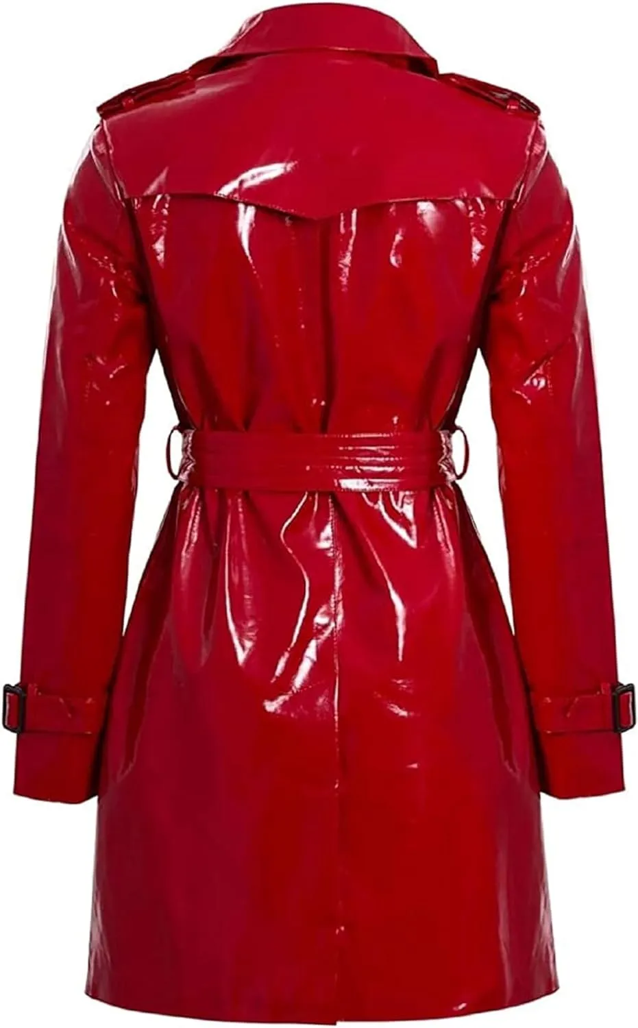 Womens PVC Wet look Sexy Coat | Trench Vinyl Shiny Outdoor Belted Outerwear