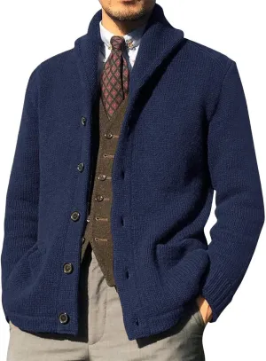 ZWRXW Cardigan Sweater for Mens Button Shawl Collar Cable Knit Top Casual Loose Long Sleeve Chenille Coats with Pockets